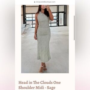 CK Squared Boutique Head in The Clouds One Shoulder Midi Dress - Sage